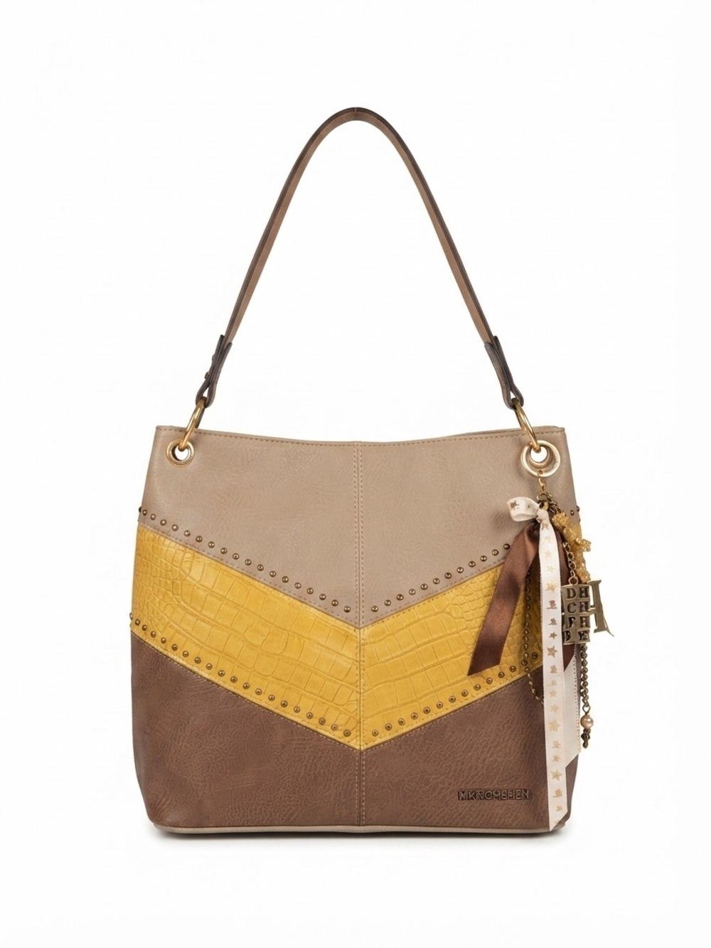 NWOT Montana West Chevron Colorblock Hobo Shoulder Bag in Beige, Yellow & Brown